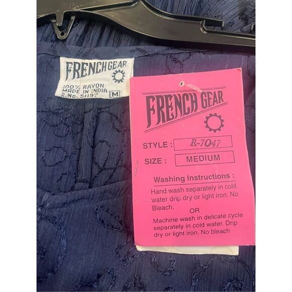 French Gear Rayon Whimsy Goth BoHo Oversized Long Sleeve Blue Embroidered Dress - Picture 6 of 7